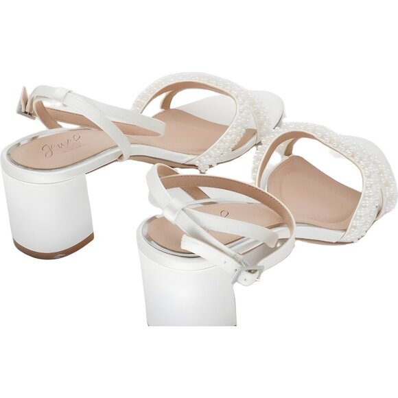 Jewel Badgley Mischka Ninnette Pearl Block Heel Sandals Ivory Women's US 10M - Picture 3 of 6